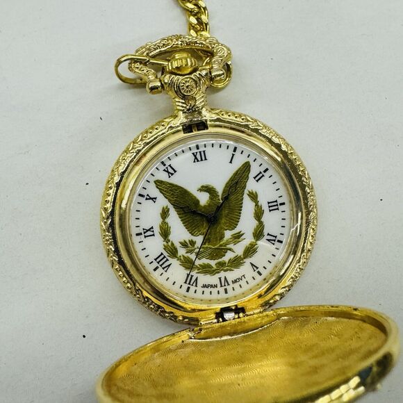 Pocket Watches Gold Tone American Patriotic Eagle Lot of 4 Untested Parts Repair - Picture 4 of 10